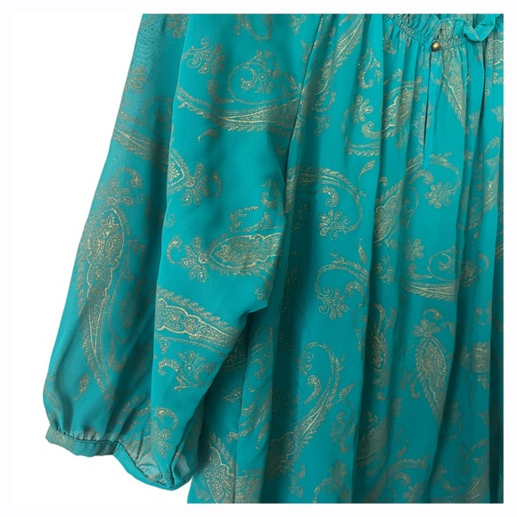 CHAPS Women’s Teal Green & Gold Semi Sheer Blouse Size XL - Picture 3 of 8